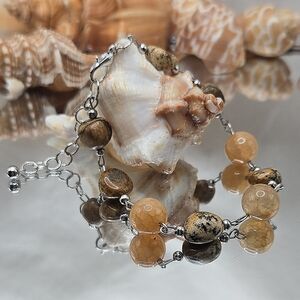 Elegant Leopard Skin Jasper And Himalayan Gold Azeztulite Beaded Bracelet